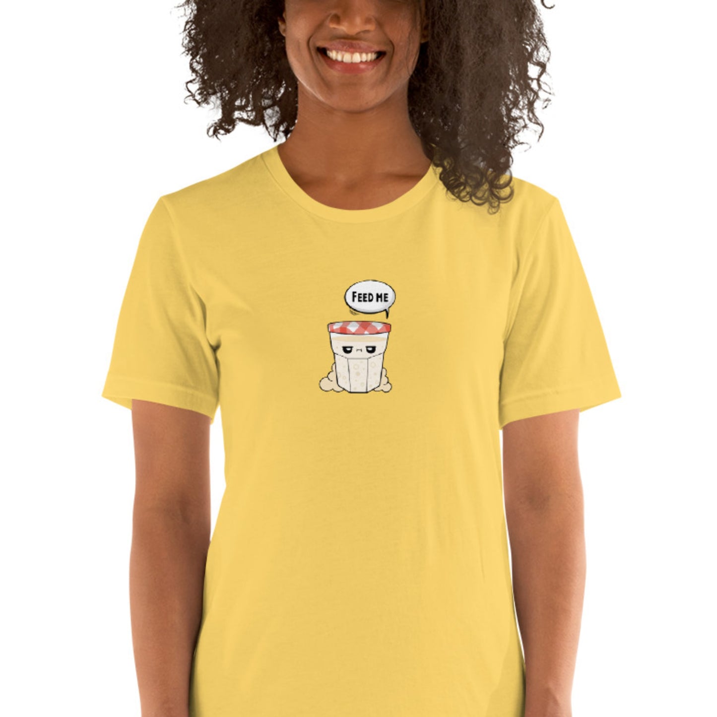 women's funny sourdough starter t-shirt in yellow