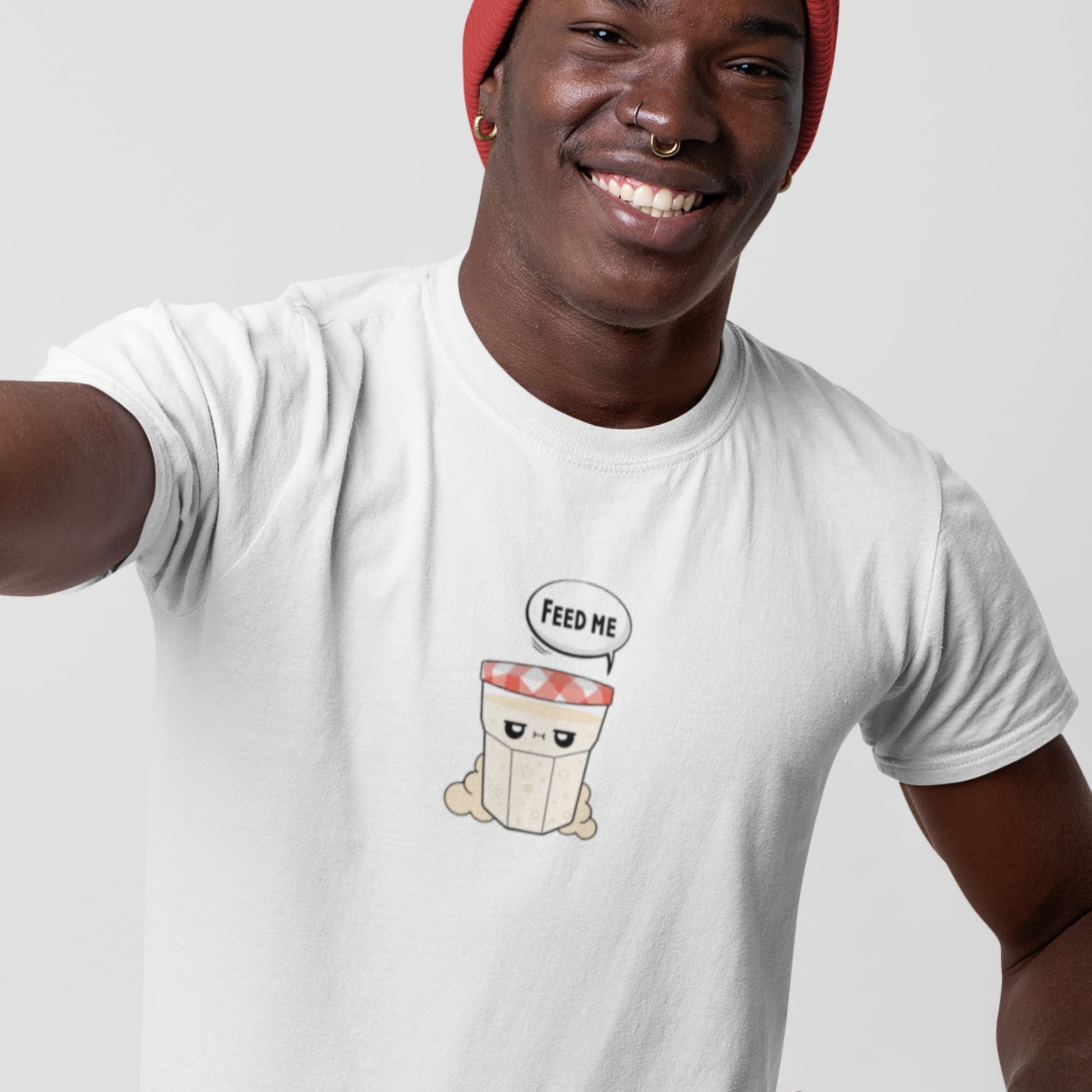 men's funny sourdough starter t-shirt in white