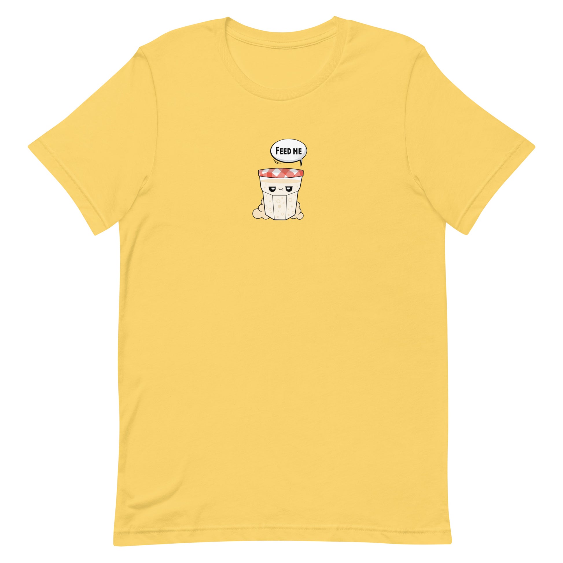 funny sourdough starter t-shirt in yellow for bakers